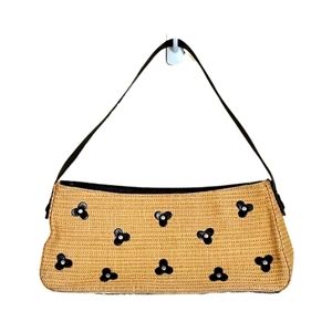 Cole Haan Wicker Floral Leather Trim Purse